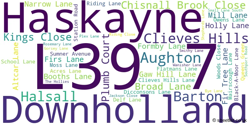 A word cloud for the L39 7 postcode